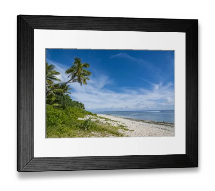 Framed Print : Palm fringed Kolovai beach, Tongatapu, Tonga, South Pacific