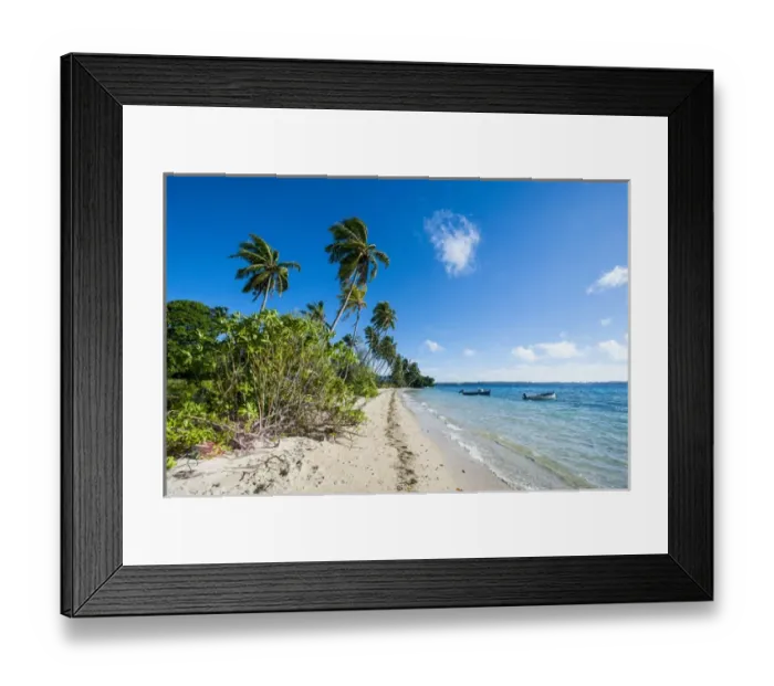 Framed Print : Palm fringed white sand beach on an islet of Vavaa'u, Vavau islands, Tonga, South Pacific