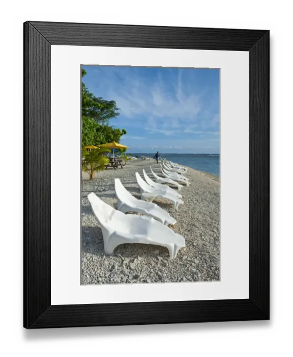Framed Print : Beach chairs lining up at Hideaway island near Port Vila, Island of Efate, Vanuatu Framed Print : Beach chairs lining up at Hideaway island near Port Vila, Island of Efate, Vanuatu