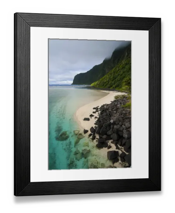 Framed Print : Turqoise water and white sand beach at Ofu Island, Manua'a island group, American Samoa