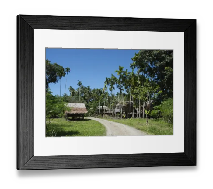 Framed Print : Melanesia, Papua New Guinea, Fergusson Island. Village views with typical thatched houses Framed Print : Melanesia, Papua New Guinea, Fergusson Island. Village views with typical thatched houses