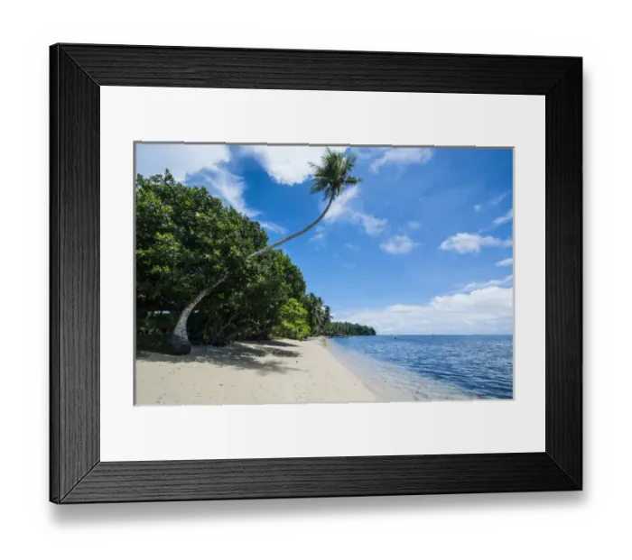 Framed Print : Beautiful white sand beach and palm trees on the island of Yap, Micronesia