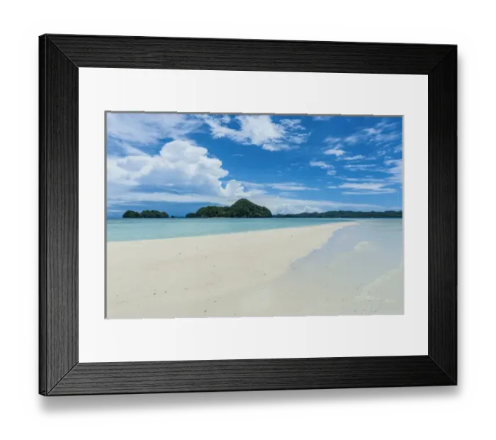 Framed Print : Little sand strip appearing in Low tide at the Rock islands, Palau, Central Pacific