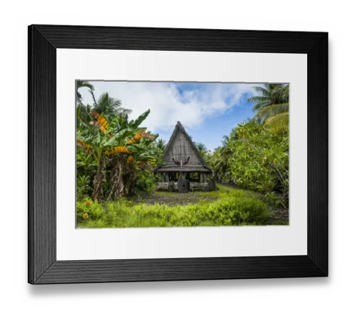 Framed Print : Traditional house with stone money in front, Island of Yap, Micronesia Framed Print : Traditional house with stone money in front, Island of Yap, Micronesia