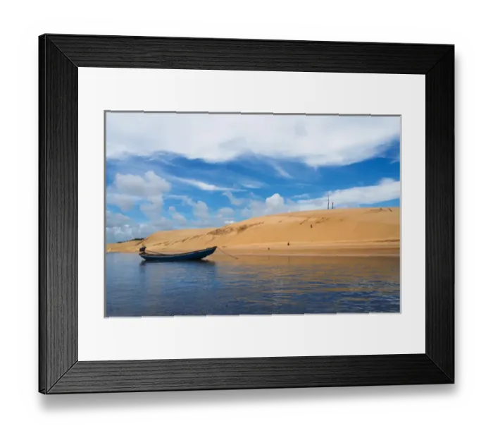 Framed Print : Boat and sand dune along the Preguicas River, Maranhao State, Brazil Framed Print : Boat and sand dune along the Preguicas River, Maranhao State, Brazil