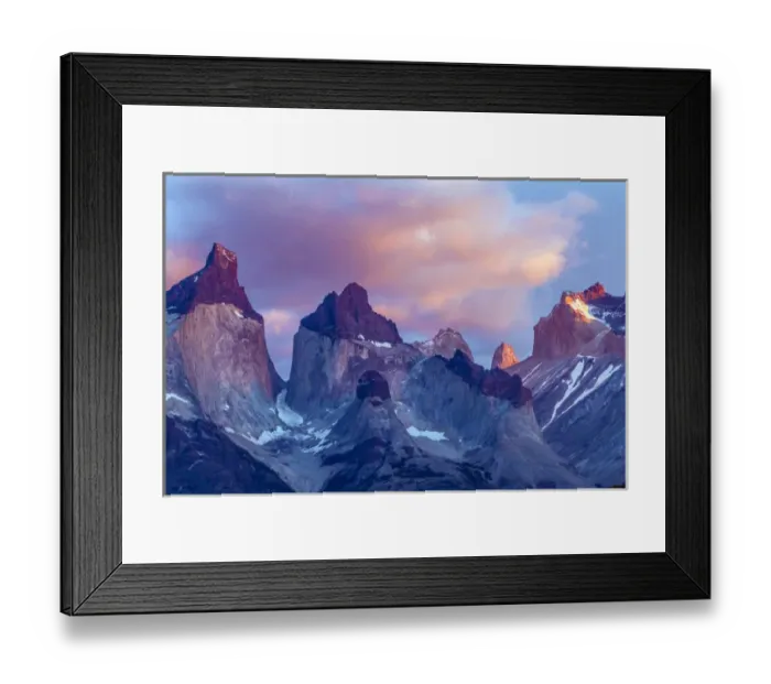Framed Print : South America, Chile, Patagonia, Torres del Paine National Park. The Horns mountains at sunrise