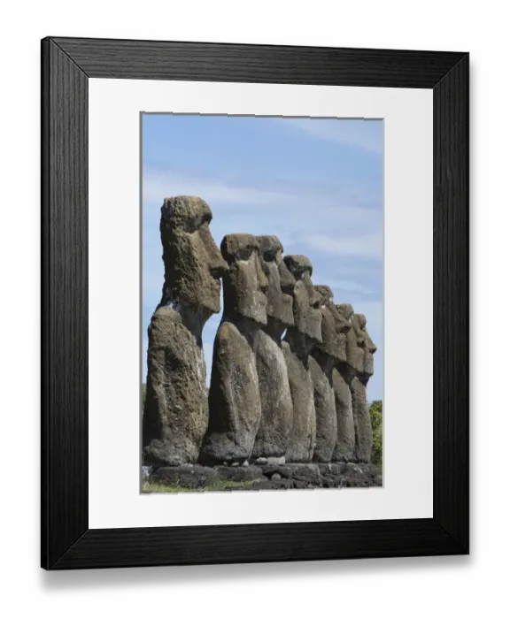 Framed Print : Chile, Easter Island aka Rapa Nui. Ahu Akivi, ceremonial platform with seven restored
