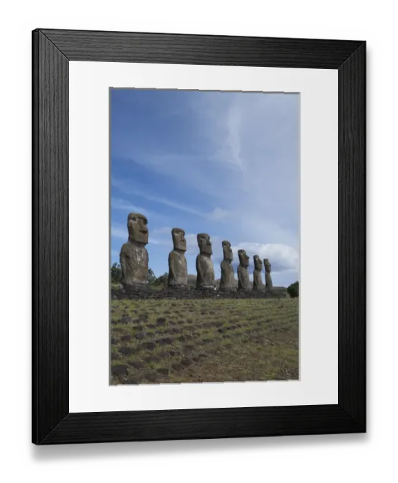 Framed Print : Chile, Easter Island aka Rapa Nui. Ahu Akivi, ceremonial platform with seven restored Framed Print : Chile, Easter Island aka Rapa Nui. Ahu Akivi, ceremonial platform with seven restored