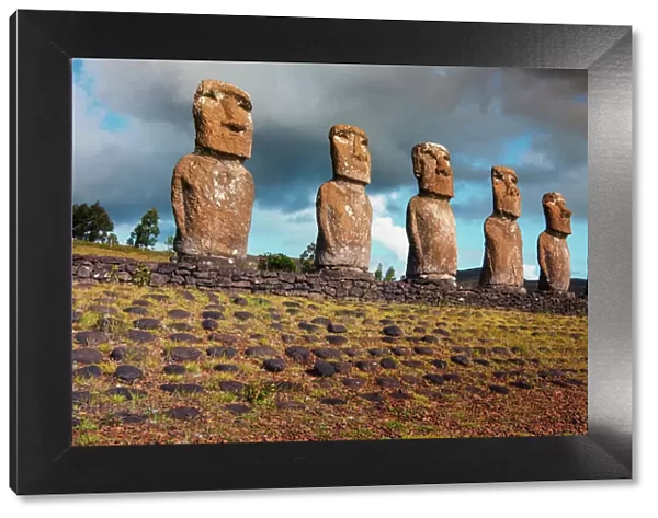 Easter Island, Chile. A Row of Moai statues