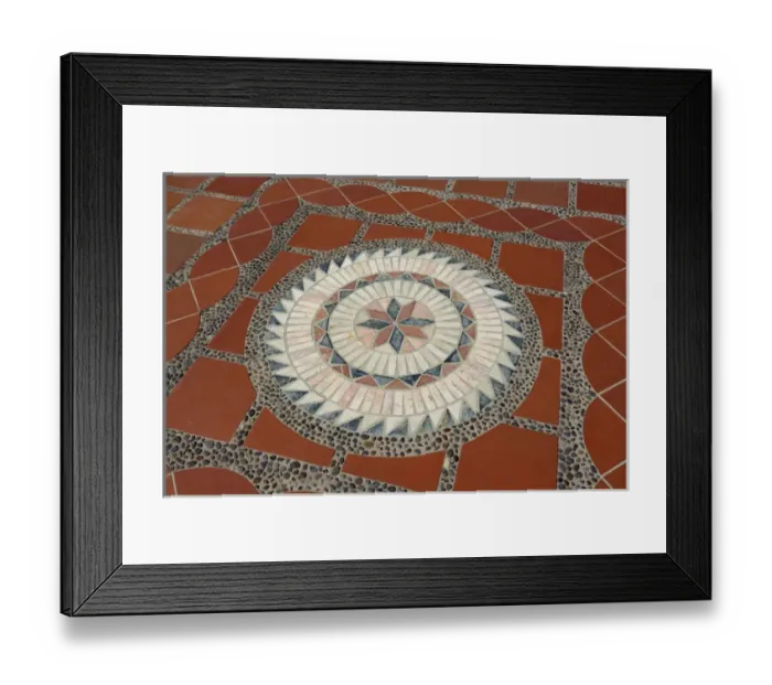 Framed Print : Ecuador, Pichincha, Quito. Geometric tile floor, Rincon de Puembo, Manuel Burbano