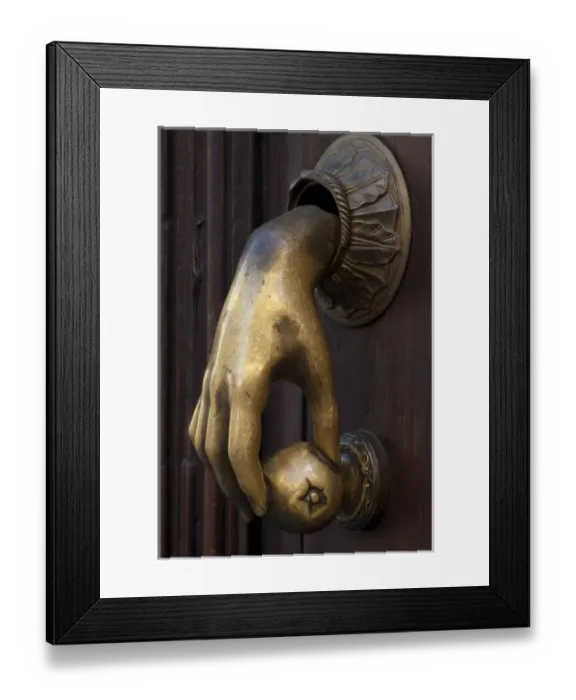 Framed Print : North America, Mexico, San Miguel de Allende, Closed wooden door with brass hand Framed Print : North America, Mexico, San Miguel de Allende, Closed wooden door with brass hand