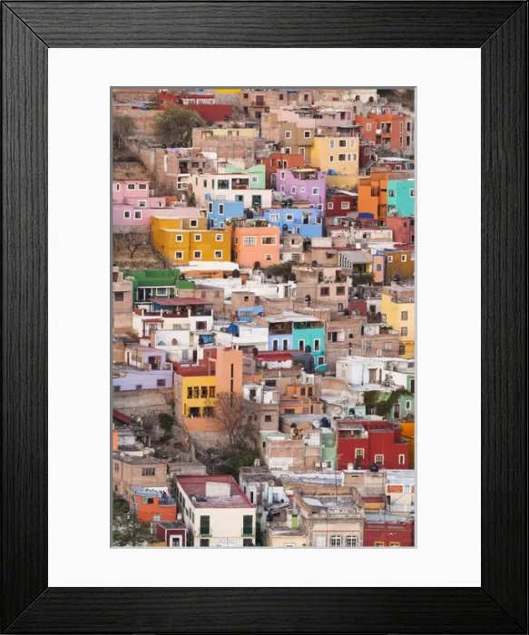 Framed Print : Mexico, Guanajuato. Colorful homes perch on the hillside of this Mexican town Framed Print : Mexico, Guanajuato. Colorful homes perch on the hillside of this Mexican town