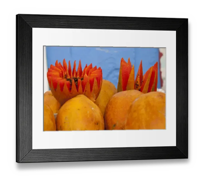 Framed Print : North America, Mexico, Oaxaca Province, Oaxaca, papaya on display in market