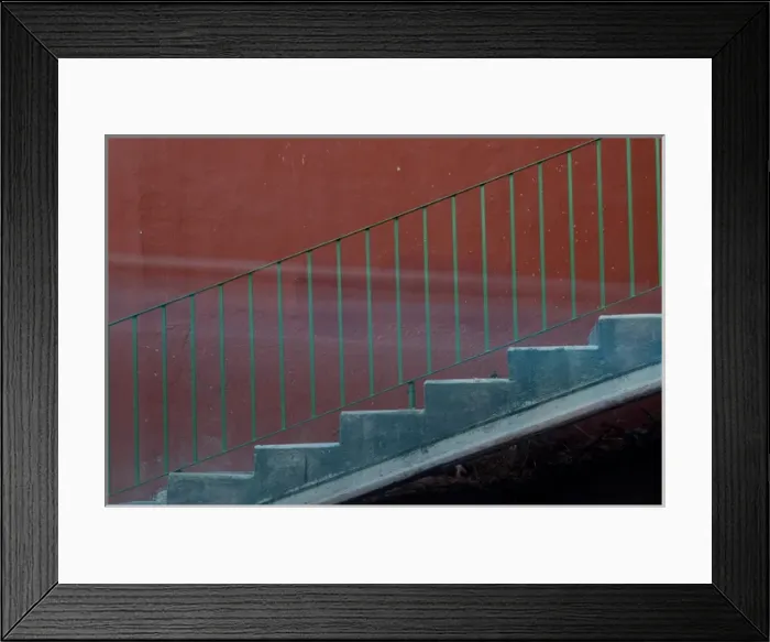 Framed Print : North America, Mexico, Guanajuato. Stairs and railing against a red wall and blurred Framed Print : North America, Mexico, Guanajuato. Stairs and railing against a red wall and blurred