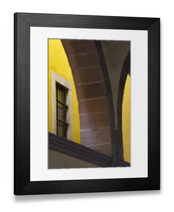 Framed Print : North America, Mexico, Guanajuato Looking up through arched columns against a yellow