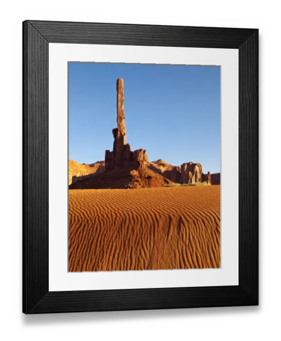 Framed Print : USA, Arizona / Utah, Monument Valley Navajo Tribal Park, Dunes around Totem Pole formation Framed Print : USA, Arizona / Utah, Monument Valley Navajo Tribal Park, Dunes around Totem Pole formation