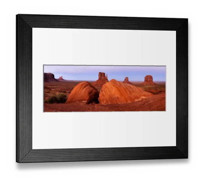 Framed Print : USA, Arizona  /  Utah, Monument Valley Navajo Tribal Park, Panoramic view of dusk over Mitten
