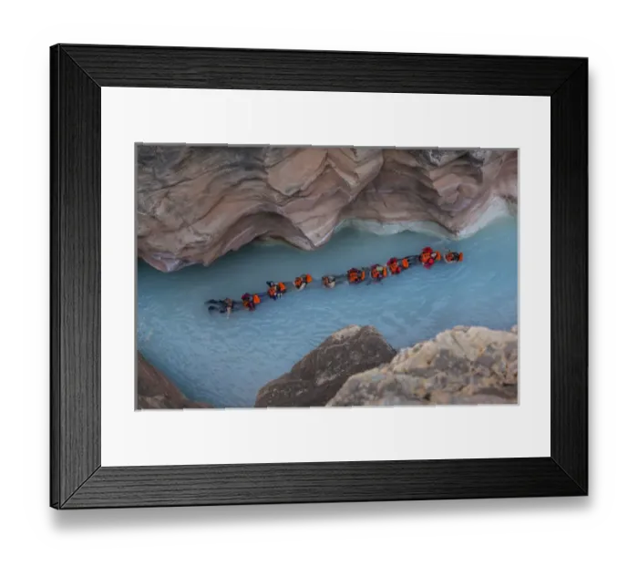 Framed Print : USA, Arizona, Grand Canyon National Park. Students float on blue water of Havasu Creek