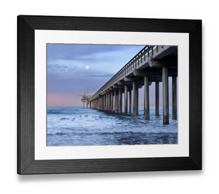 Framed Print : USA, California, La Jolla, Full moon setting at dawn over Scripps Pier, La Jolla Shores Framed Print : USA, California, La Jolla, Full moon setting at dawn over Scripps Pier, La Jolla Shores