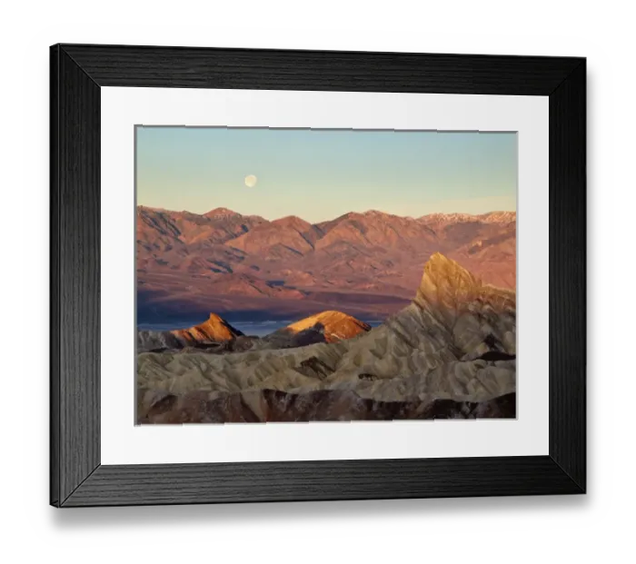 Framed Print : USA, California, Death Valley National Park, Moon setting at sunrise over Panamint Framed Print : USA, California, Death Valley National Park, Moon setting at sunrise over Panamint