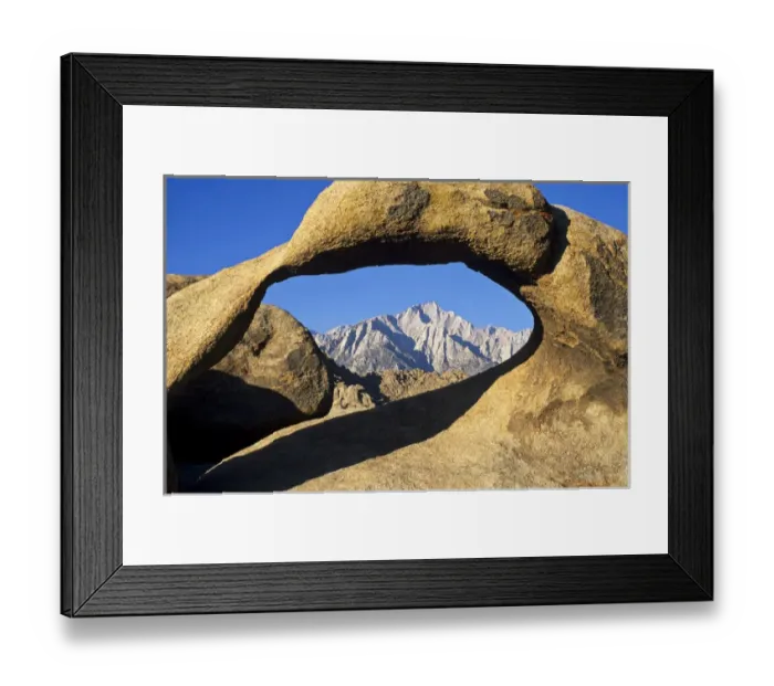 Framed Print : USA, California, Eastern Sierra, Lone Pine Peak through the mobius arch in the Alabama