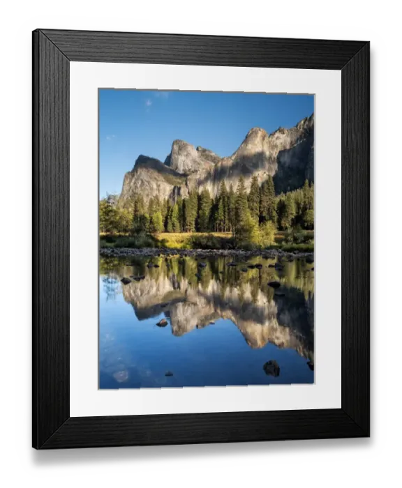 Framed Print : USA, California, Yosemite National Park, Cathedral Rocks and Bridalveil Fall reflected Framed Print : USA, California, Yosemite National Park, Cathedral Rocks and Bridalveil Fall reflected