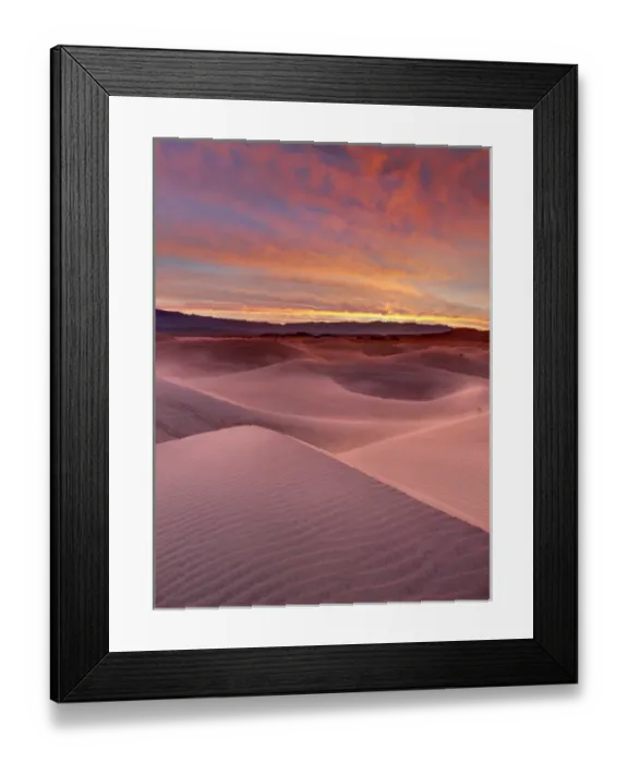 Framed Print : USA, California, Death Valley National Park, Sunrise over Mesquite Flat Dunes