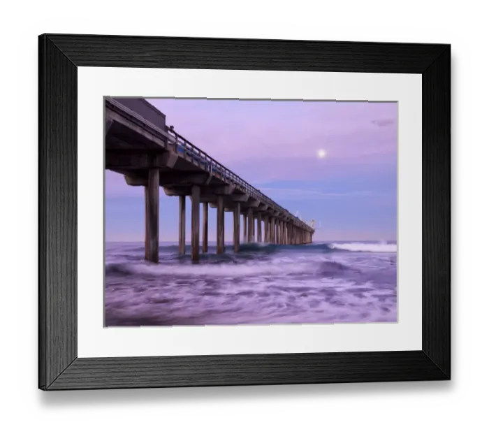 Framed Print : USA, California, La Jolla, Full moon setting at dawn over Scripps Pier, La Jolla Shores Framed Print : USA, California, La Jolla, Full moon setting at dawn over Scripps Pier, La Jolla Shores