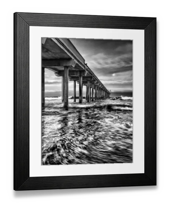 Framed Print : USA, California, La Jolla, Full moon setting at dawn over Scripps Pier, La Jolla Shores Framed Print : USA, California, La Jolla, Full moon setting at dawn over Scripps Pier, La Jolla Shores