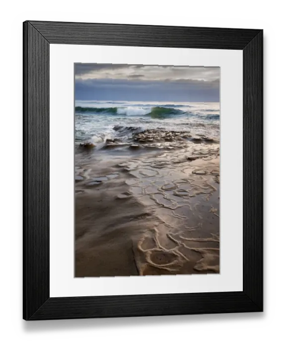 Framed Print : USA, California, La Jolla, Wave breaking toward tide pools at Coast Blvd. Park