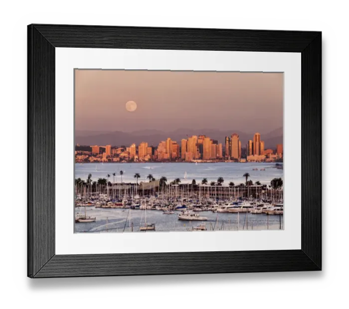 Framed Print : USA, California, San Diego, Full moon rises over boats and city on San Diego Harbor Framed Print : USA, California, San Diego, Full moon rises over boats and city on San Diego Harbor