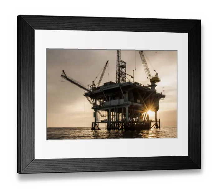 Framed Print : USA: California, Santa Barbara Channel, Platform C oil rig, silhouette in sunset Framed Print : USA: California, Santa Barbara Channel, Platform C oil rig, silhouette in sunset