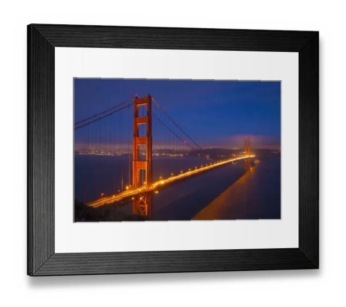 Framed Print : USA, California, San Francisco. Golden Gate Bridge lit at night