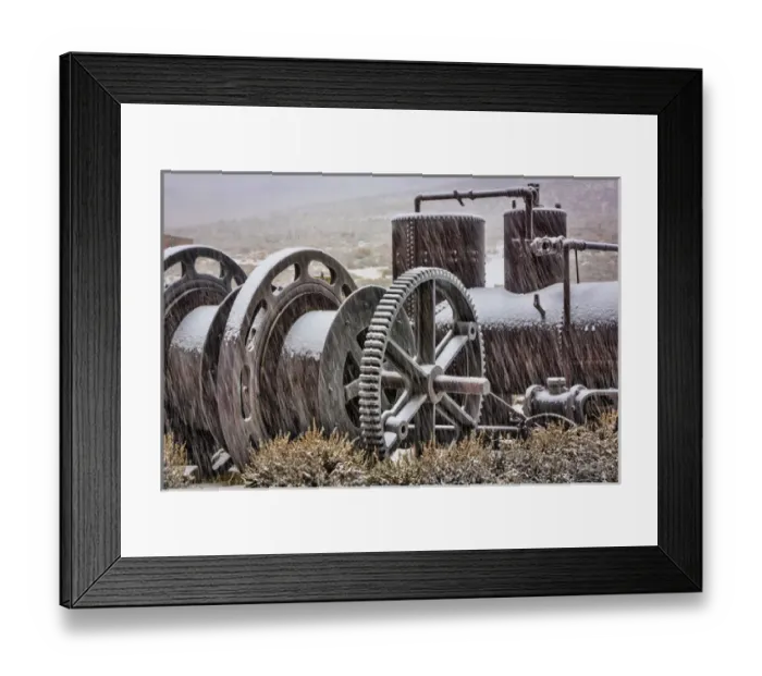 Framed Print : USA, California, Bodie. Old mining machinery in field