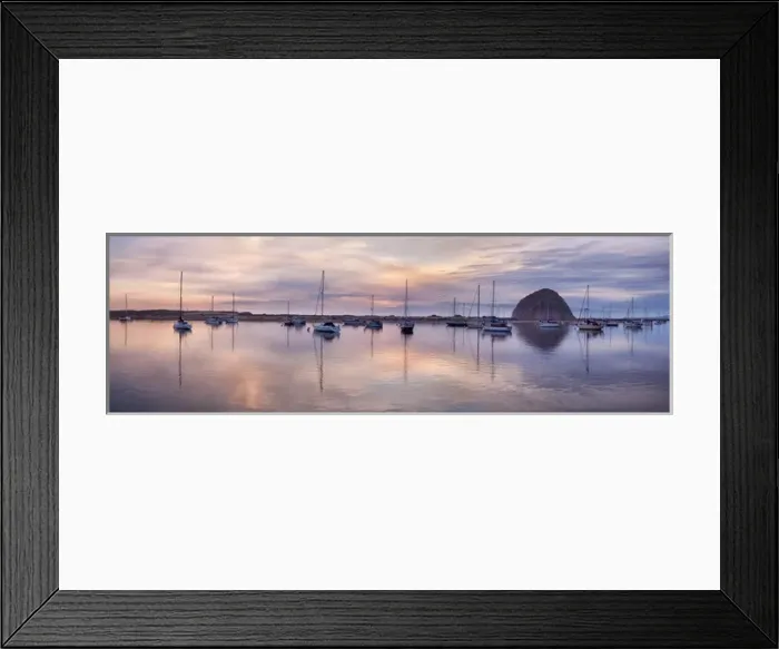 Framed Print : USA, California, Panoramic view of sailboats moored in Morro Bay at sunset Framed Print : USA, California, Panoramic view of sailboats moored in Morro Bay at sunset