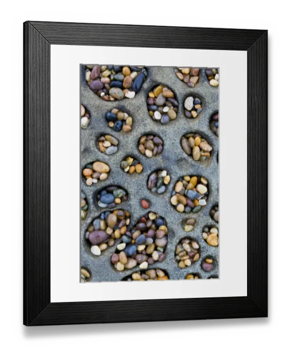 Framed Print : USA, California. Tafoni formation holes filled with pebbles
