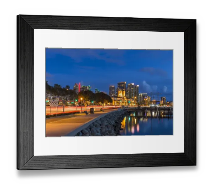 Framed Print : City skyline from harbor in San Diego, Caifornia, USA