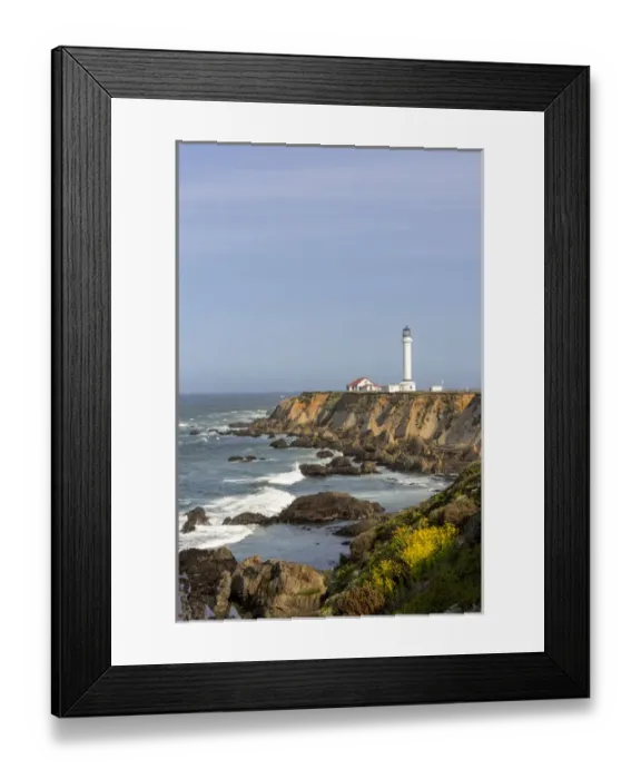 Framed Print : Point Arena lighthouse on cliffs over the Pacific Ocean near Point Arena, California, USA