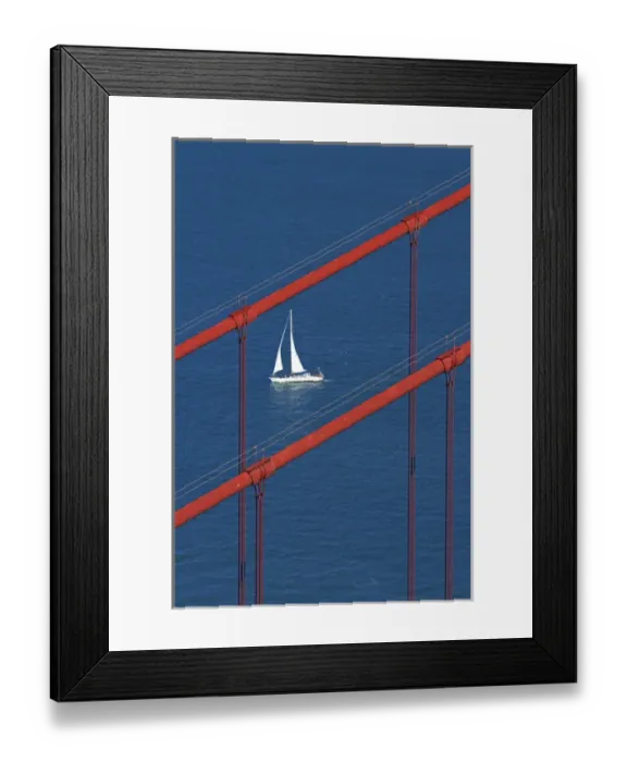 Framed Print : USA, California, San Francisco - Golden Gate Bridge and yacht, San Francisco Bay