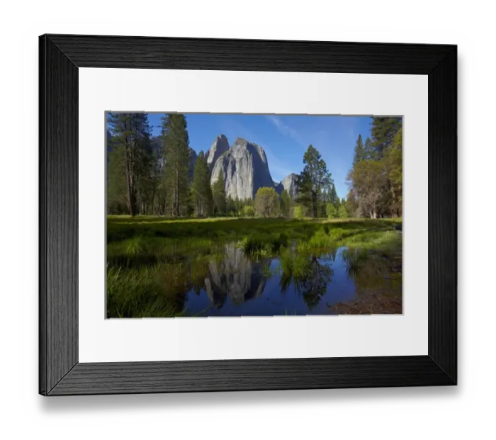 Framed Print : Cathedral Rocks reflected in a pond in Yosemite Valley, Yosemite National Park, California