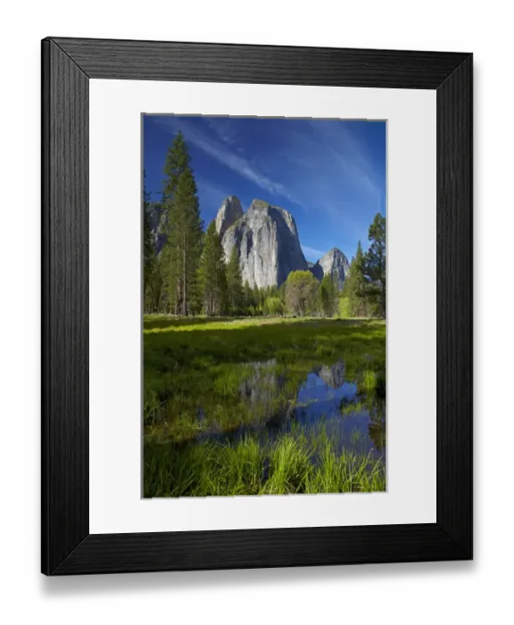 Framed Print : Cathedral Rocks reflected in a pond in Yosemite Valley, Yosemite National Park, California Framed Print : Cathedral Rocks reflected in a pond in Yosemite Valley, Yosemite National Park, California