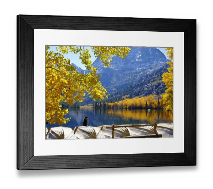 Framed Print : Fishing boats and bright aspens at Silver Lake on Californias June Lake Loop