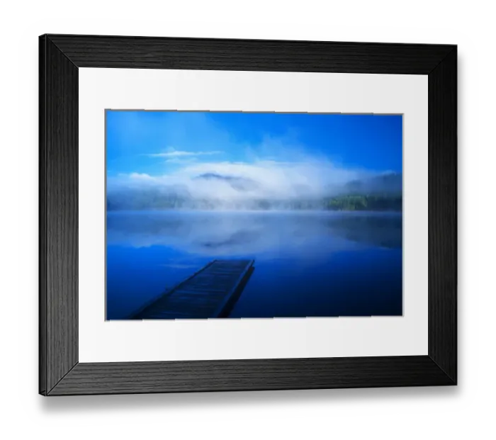 Framed Print : An empty dock on a calm misty lake