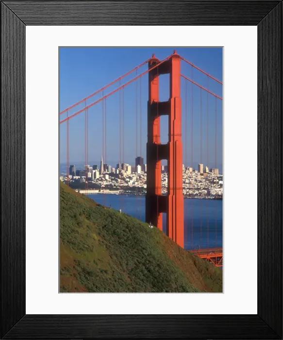 Framed Print : North tower of the Golden Gate bridge with San Francisco in the distance Framed Print : North tower of the Golden Gate bridge with San Francisco in the distance