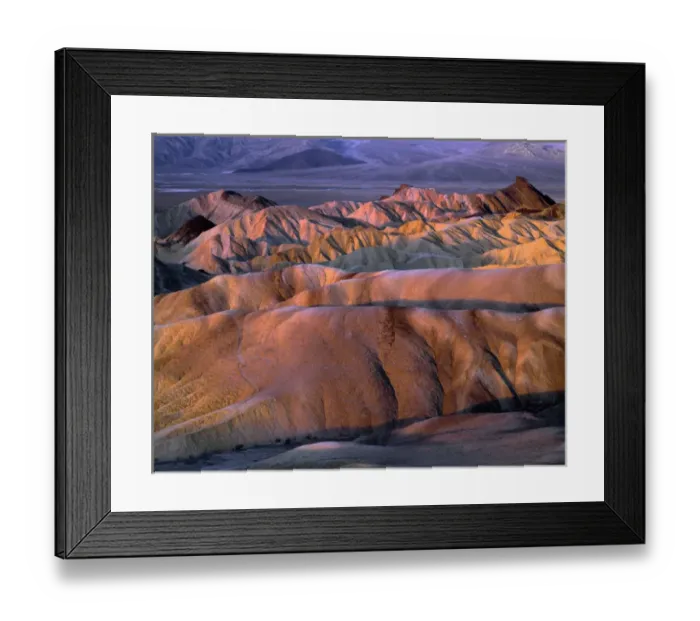 Framed Print : USA, California, Death Valley National Park, Sunrise light on eroded mudstone which Framed Print : USA, California, Death Valley National Park, Sunrise light on eroded mudstone which