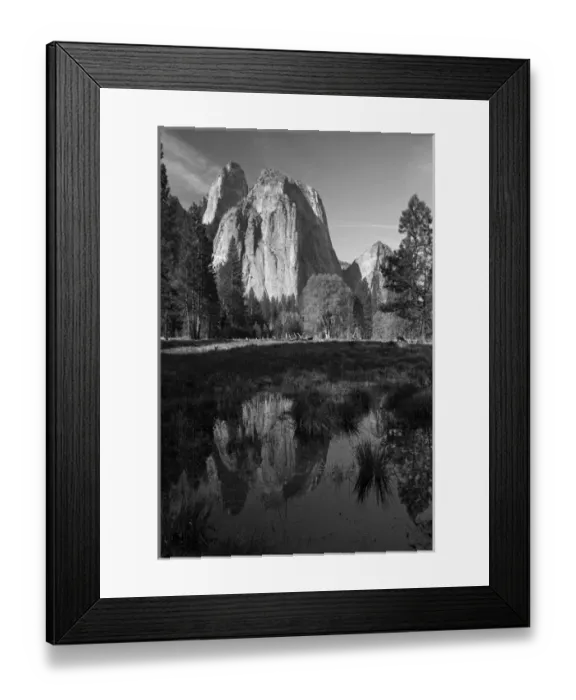 Framed Print : Cathedral Rocks reflected in a pond in Yosemite Valley, and mule deer (Odocoileus hemionus) Framed Print : Cathedral Rocks reflected in a pond in Yosemite Valley, and mule deer (Odocoileus hemionus)