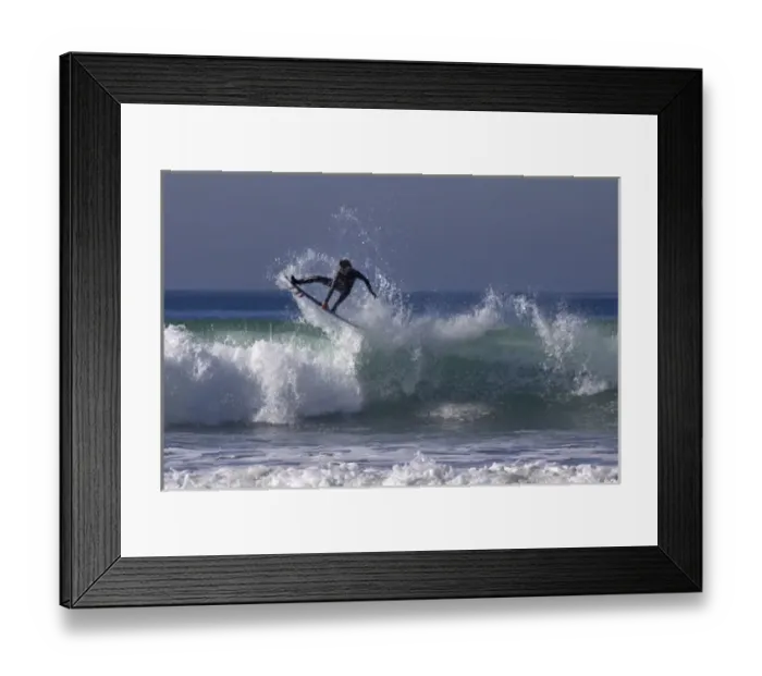 Framed Print : USA, California, San Diego. Surfer catching air at Cardiff by the Sea