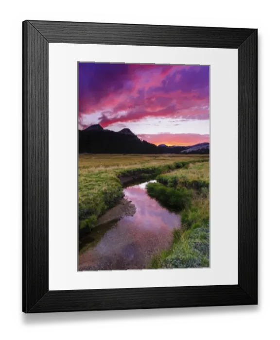 Framed Print : Sunset over Tuolumne Meadows along Budd Creek, Yosemite National Park, California USA