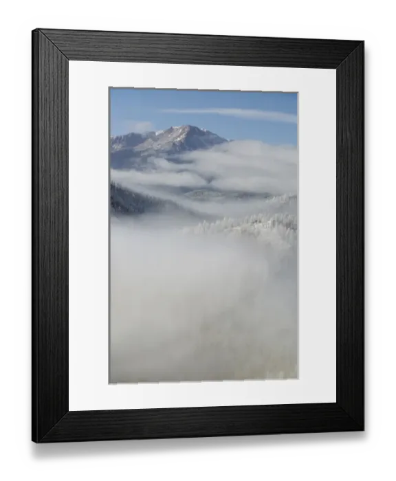 Framed Print : USA, Colorado. Clouds fill the valleys below Pikes Peak (14, 109ft - 4301m) on a frosty Framed Print : USA, Colorado. Clouds fill the valleys below Pikes Peak (14, 109ft - 4301m) on a frosty