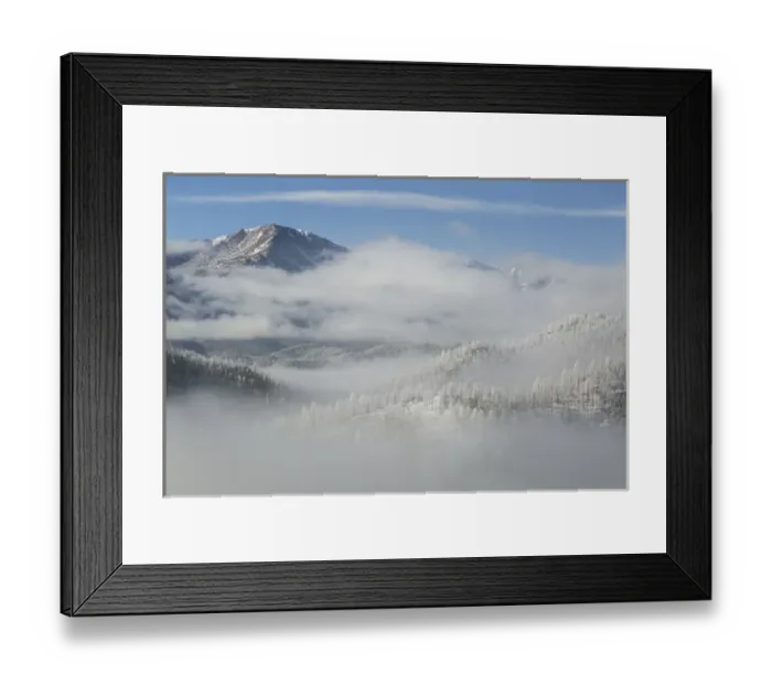 Framed Print : USA, Colorado. Clouds fill the valleys below Pikes Peak (14, 109ft - 4301m) on a frosty Framed Print : USA, Colorado. Clouds fill the valleys below Pikes Peak (14, 109ft - 4301m) on a frosty